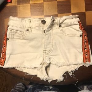 PacSun Tribal Print Off White Denim Shorts